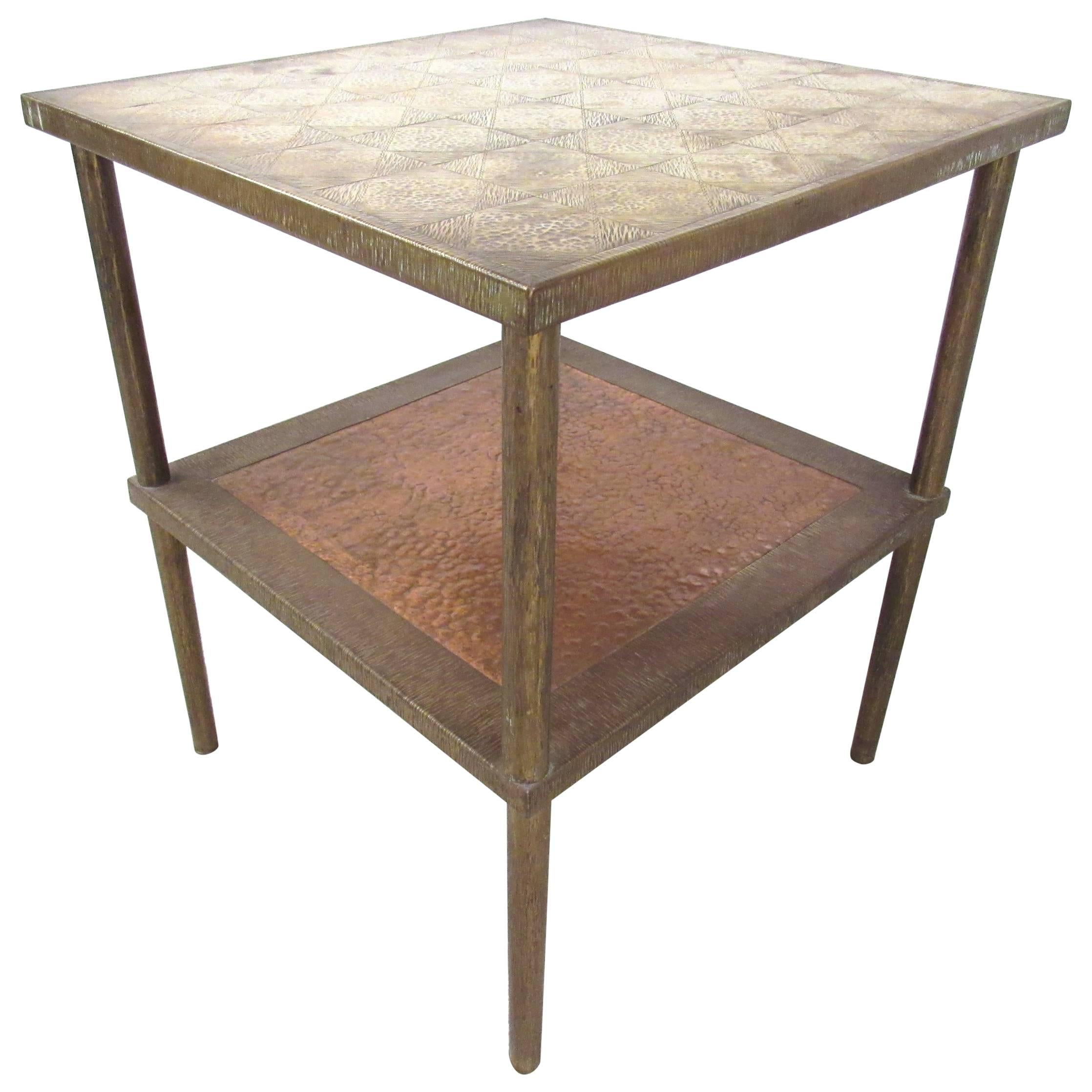 Mid-Century Modern Two-Tier Brass End Table