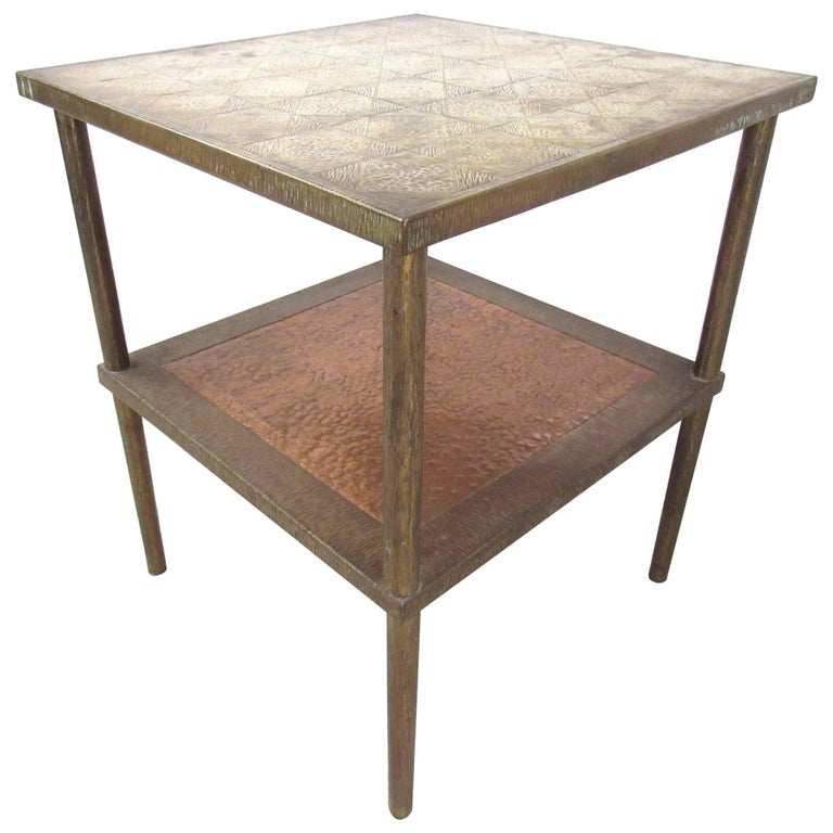 Mid Century Modern Two Tier Brass End, Mid Century Modern Two Tier Corner End Table