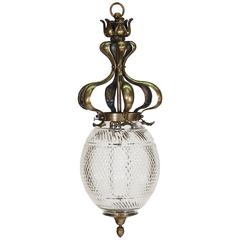 Arts & Crafts Brass and Etched Glass Lantern