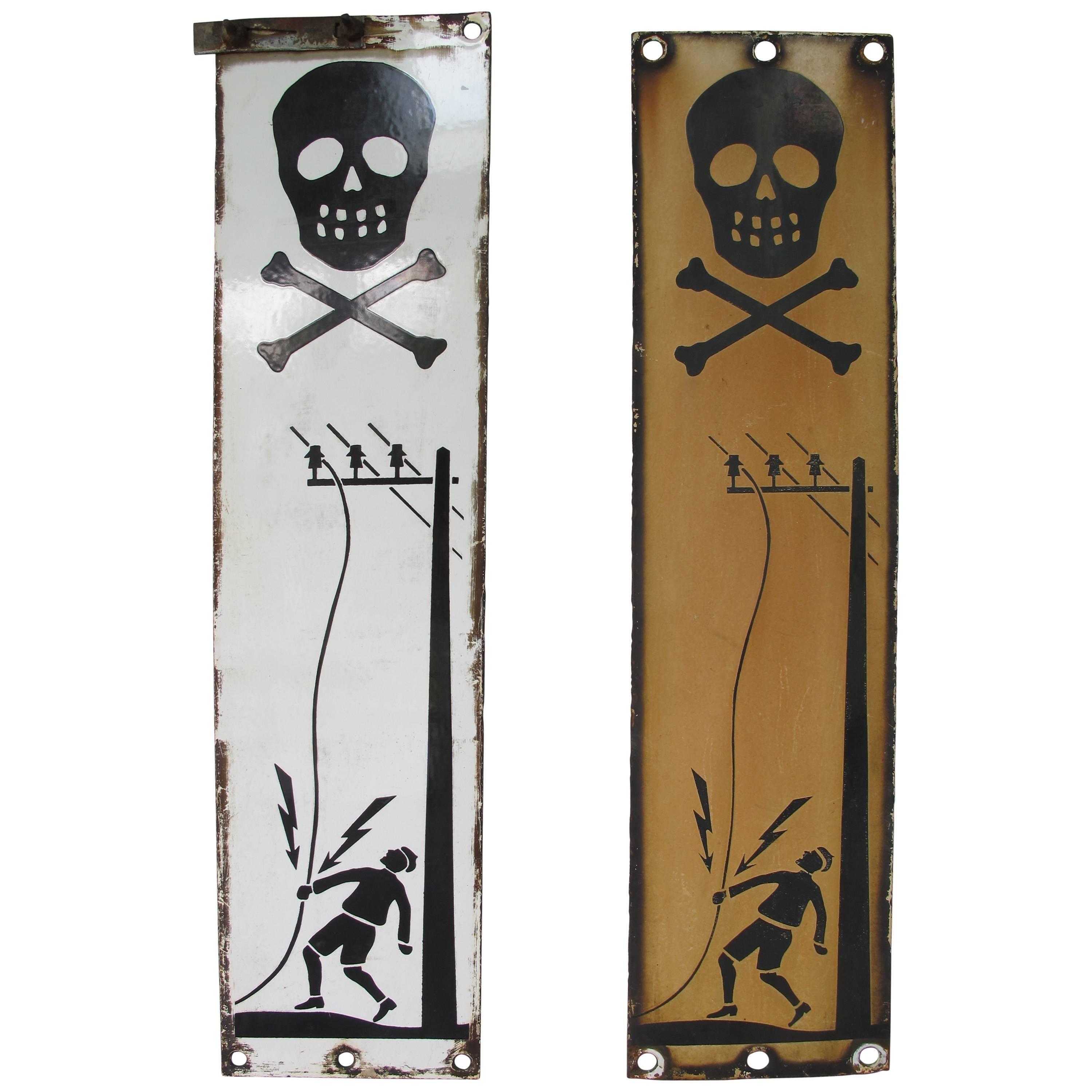 Pair of Skull and Crossbones Warning Signs For Sale