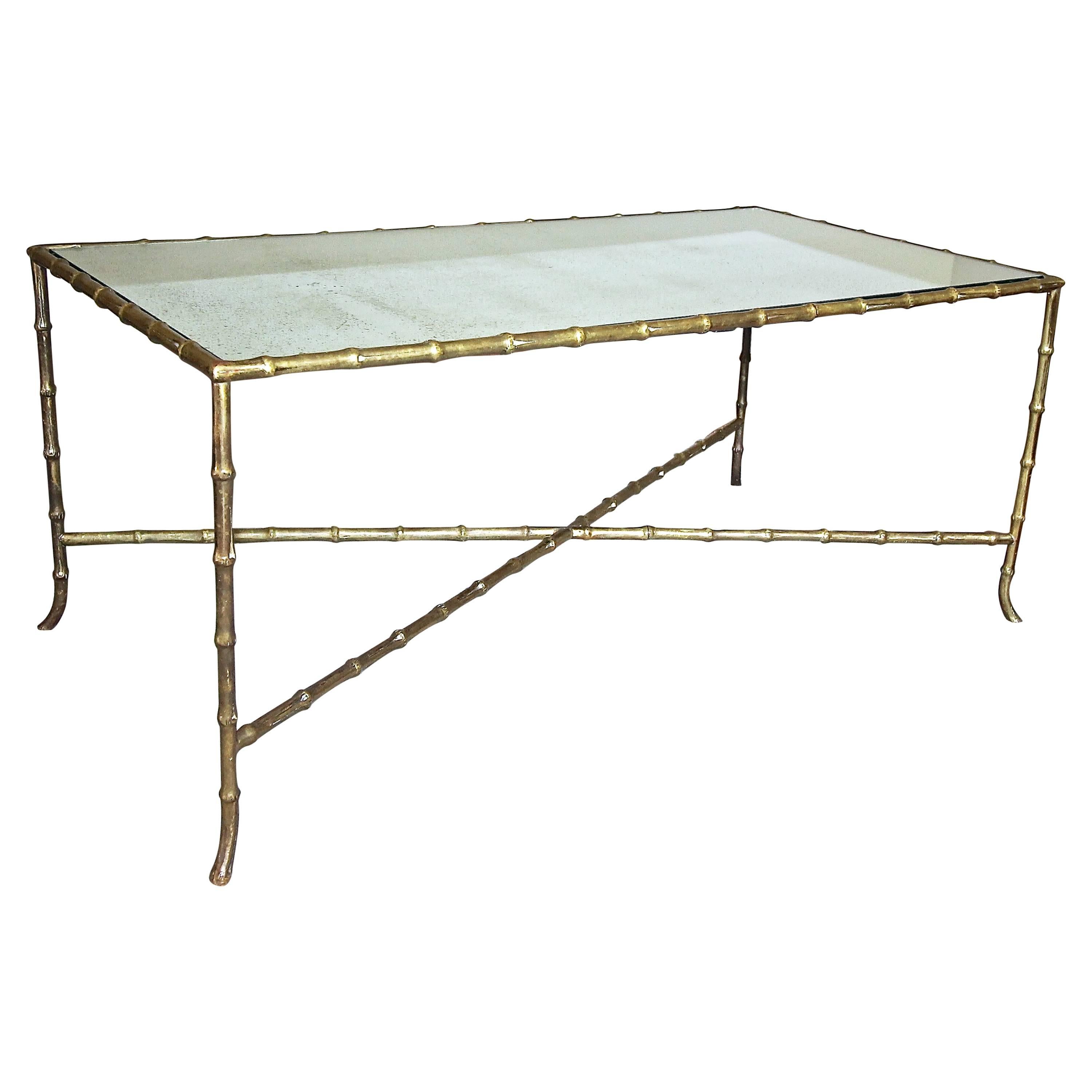 French Bagues Faux Bronze Bamboo Cocktail Table
