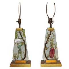 Vintage Pair of Italian Glass Mid-Century Modern Table Lamps