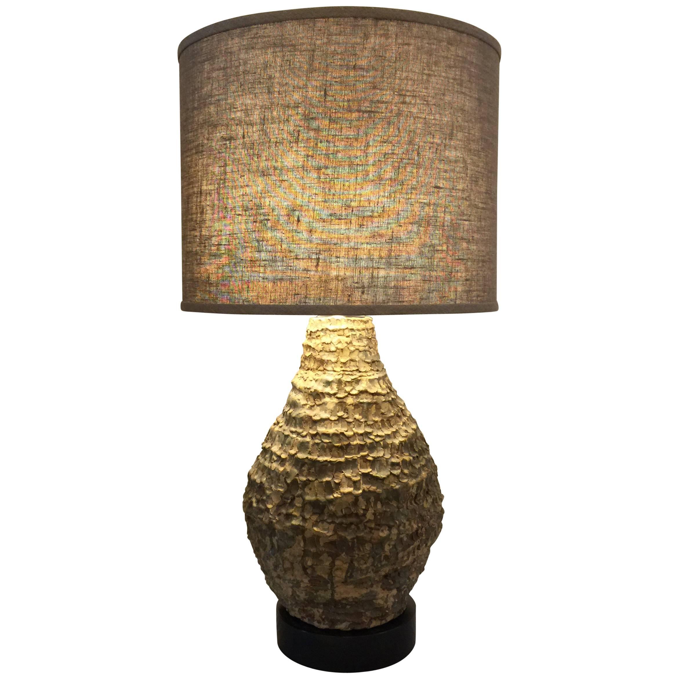 Oversized Studio Textured Pottery Table Lamp For Sale