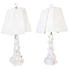 Pair of Jean-Jacques Darbaud Plaster Brutalist Table Lamps, France, circa 2015