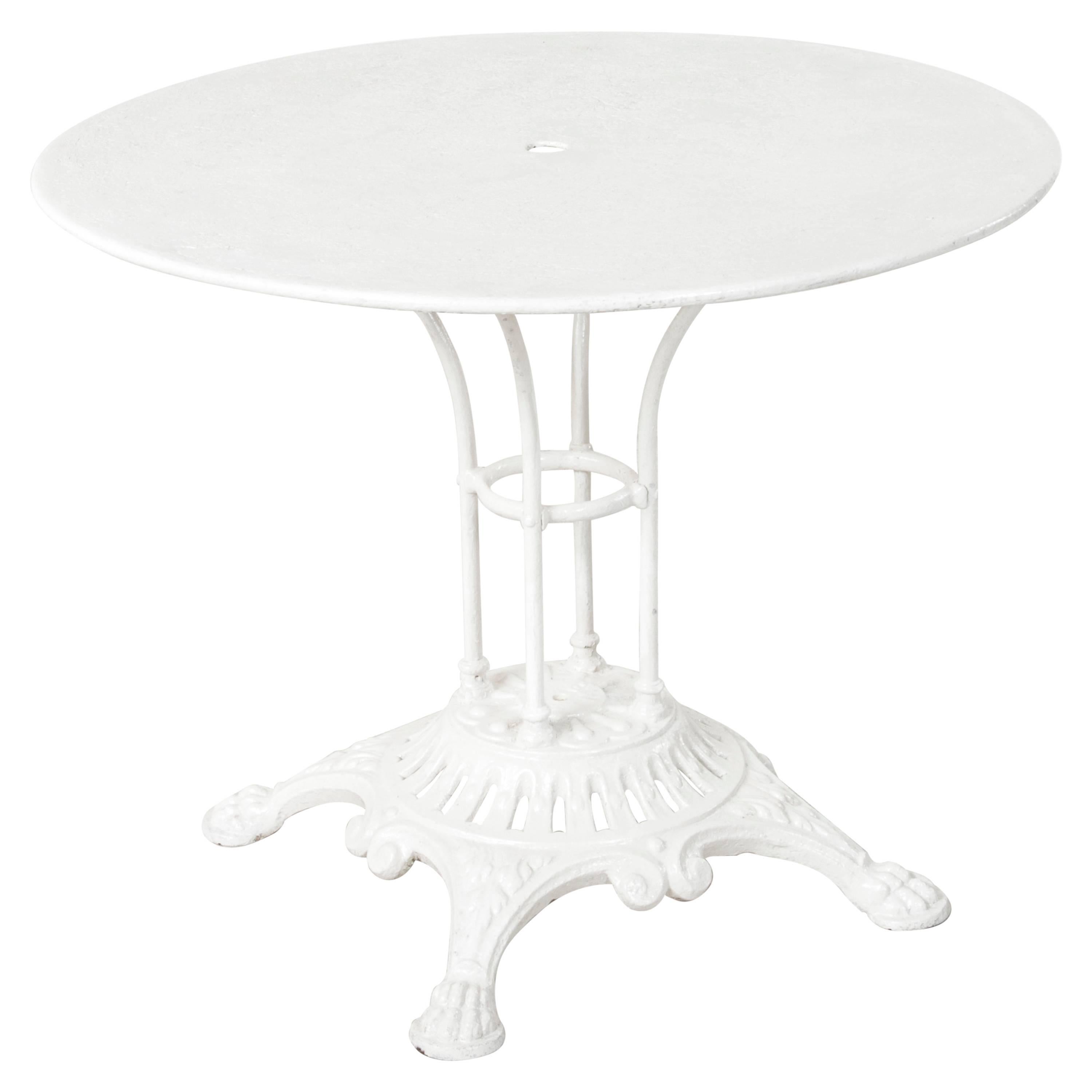 19th Century French Paris Round White Bistro Table with Cast Iron Base Metal Top