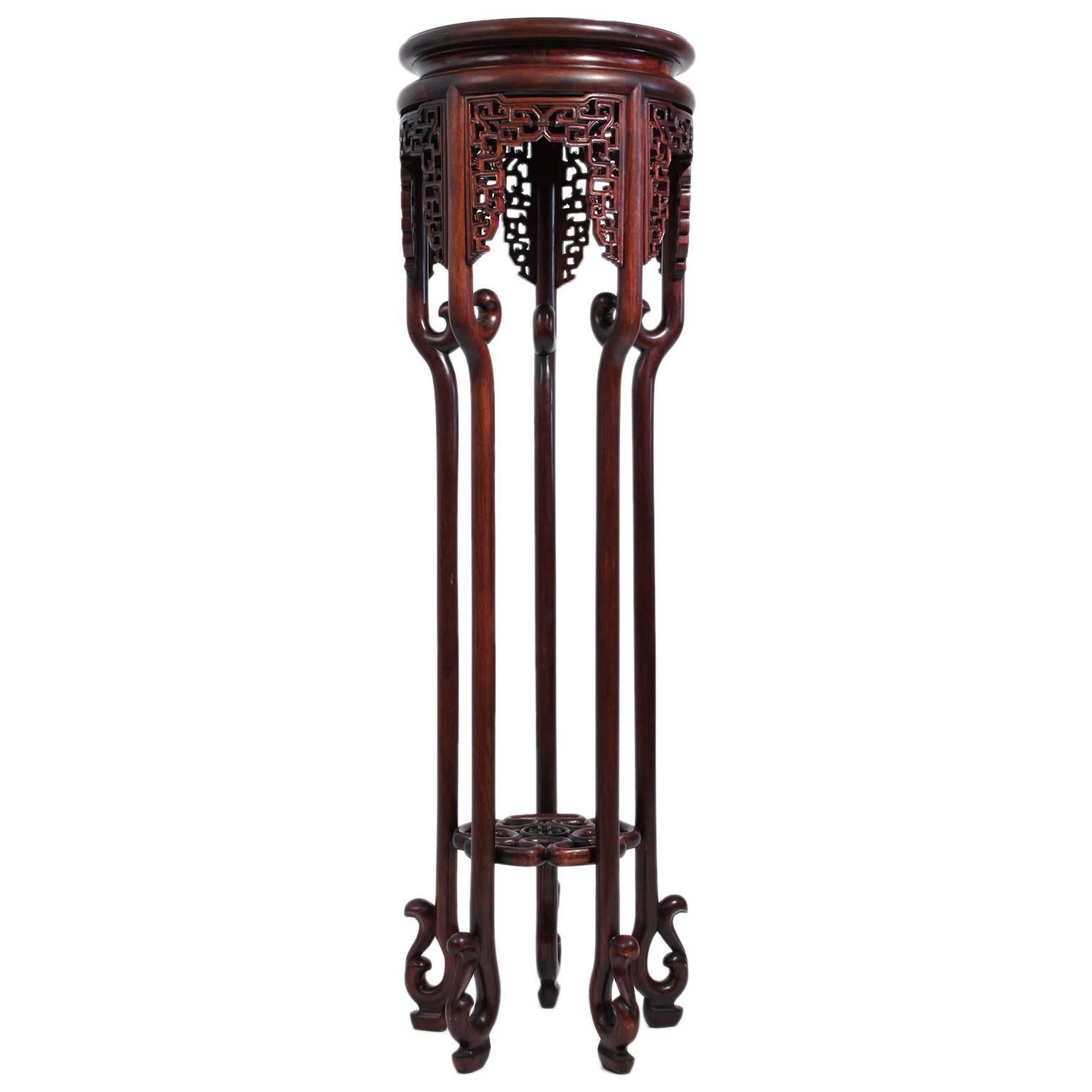 Antique Chinese Carved Rosewood Floor Plant Stand