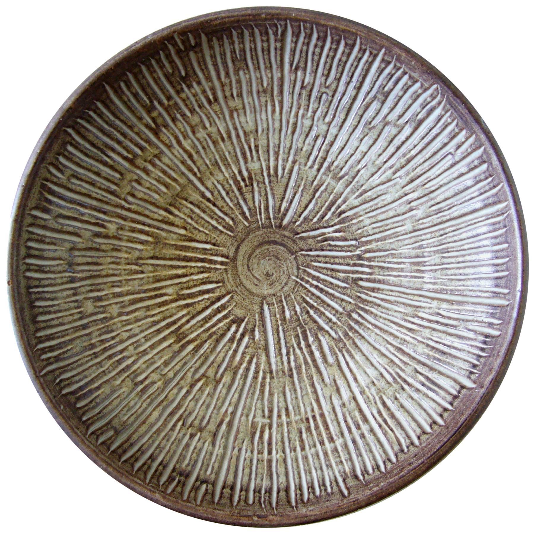 Ira Bates Carved Stoneware California Modernist Bowl