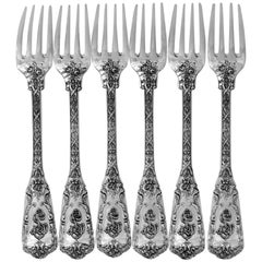 Antique Cardeilhac French Sterling Silver Dinner Forks Set of Six Pieces, Neoclassical