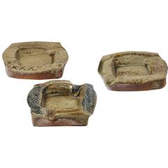 Set of Three Stoneware Ashtrays by Barbara Delfosse, circa 1970-1980 5