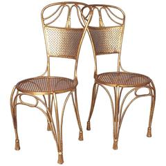 Pair of 1960s Italian Brass Effect Gilded Metal Side Chairs