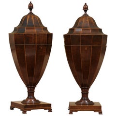 Pair of Large Urn Knife Boxes in Mahogany with Inlay, circa 1890