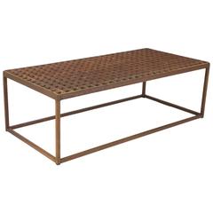 Carved Wood and Custom Iron Base Coffee Table
