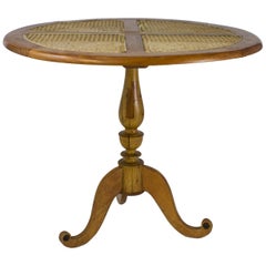 Early 20th Century Colonial Solid Satinwood Table with Caned Top, Sri Lanka