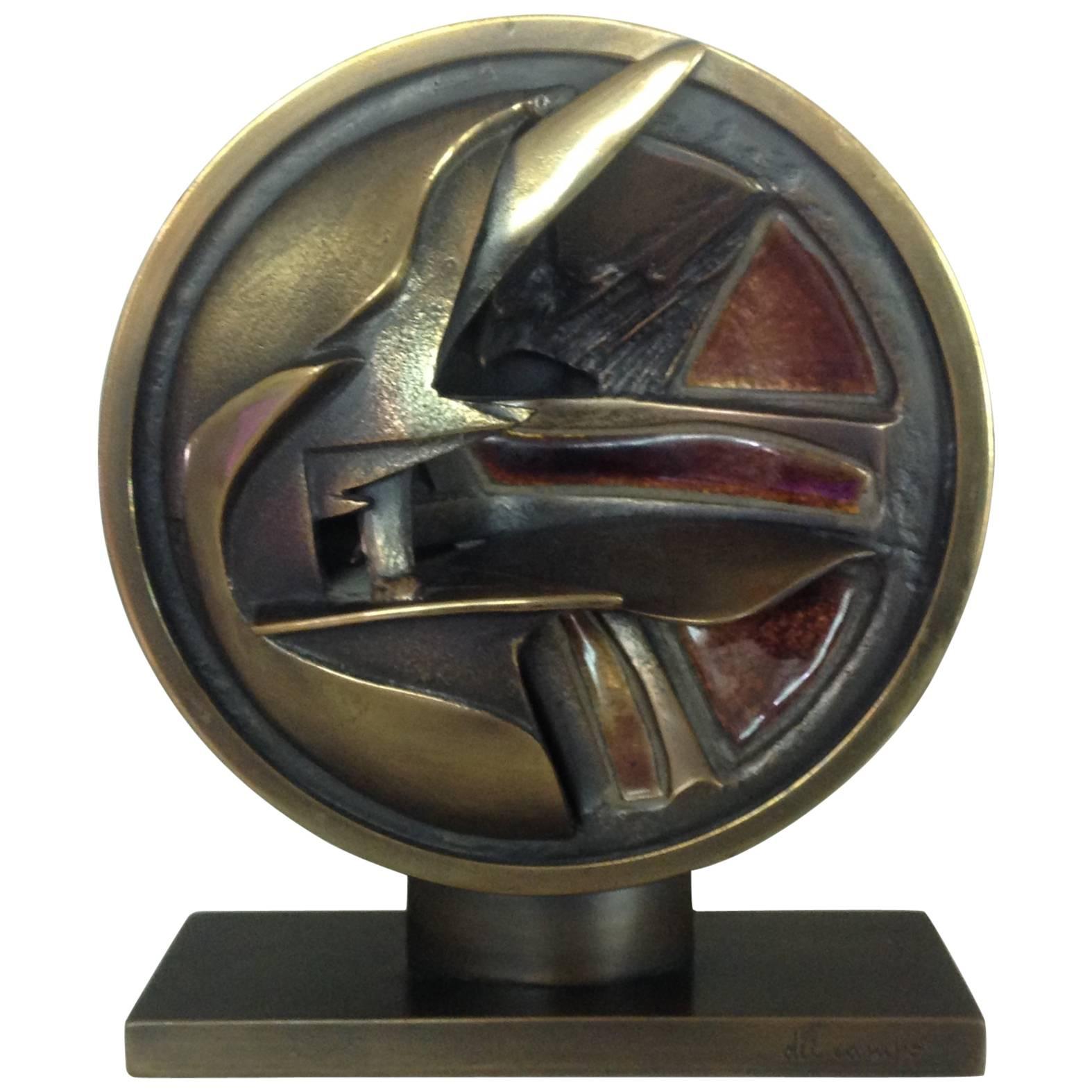 Abstract Studio Del Campo Bronze and Enamel Sculpture