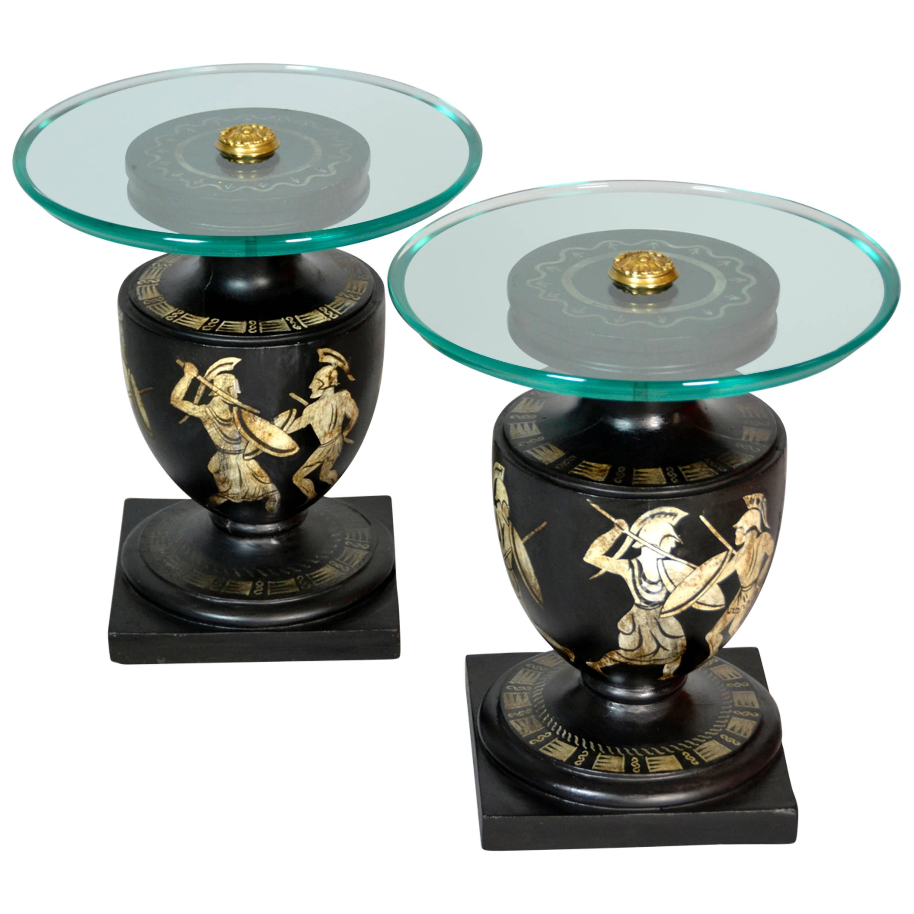 Neoclassical Italian Mid-Century Black and White Urn End Tables, circa 1940