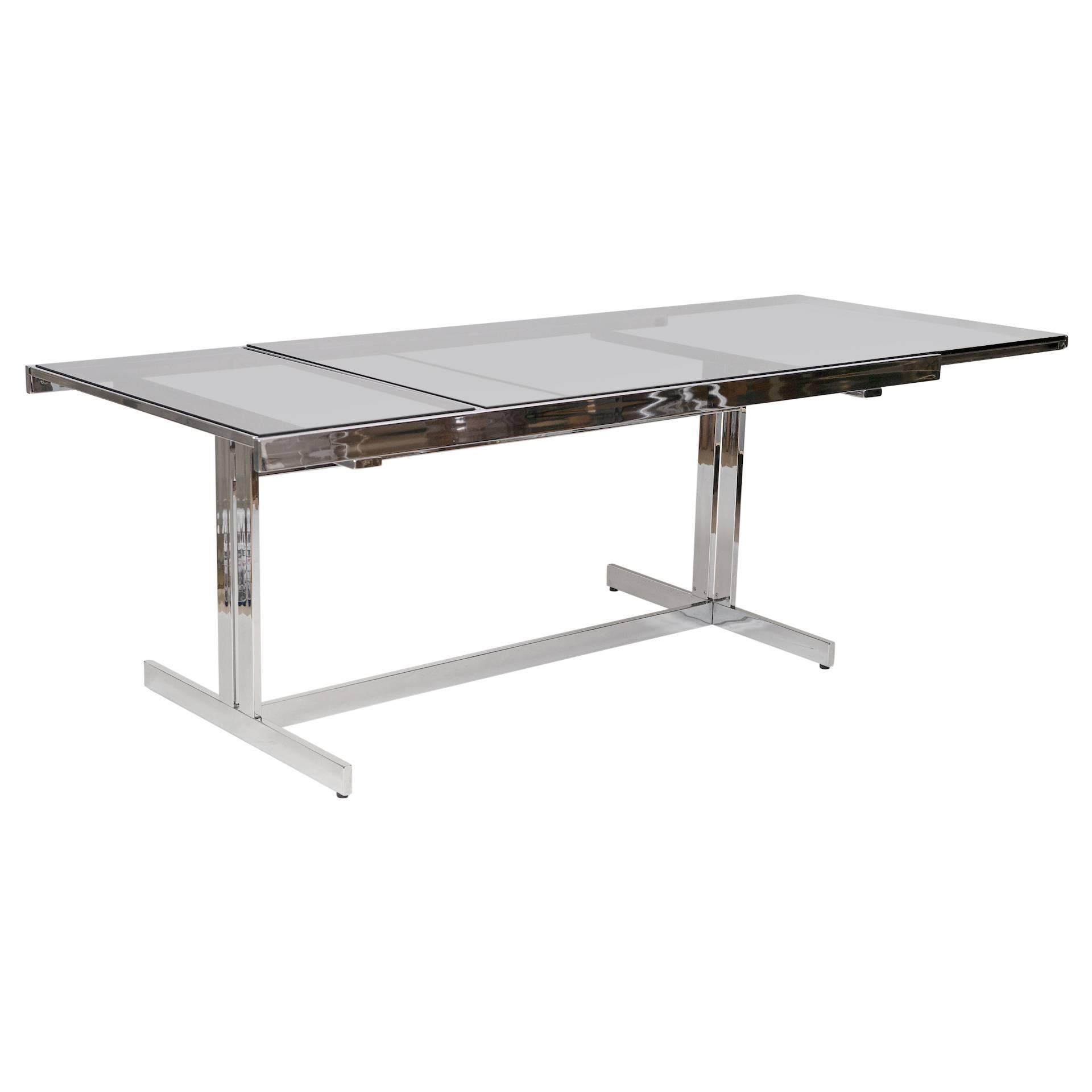 Chrome and Glass Extending Dining Table, circa 1970
