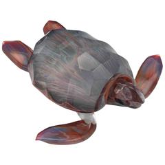 Amazing Signed Dino Rosin Chalcedony Glass Sculpture of a Sea Turtle