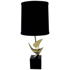 French Abstract Bird Sculptural Signed Bronze Table Lamp by Philippe Jean