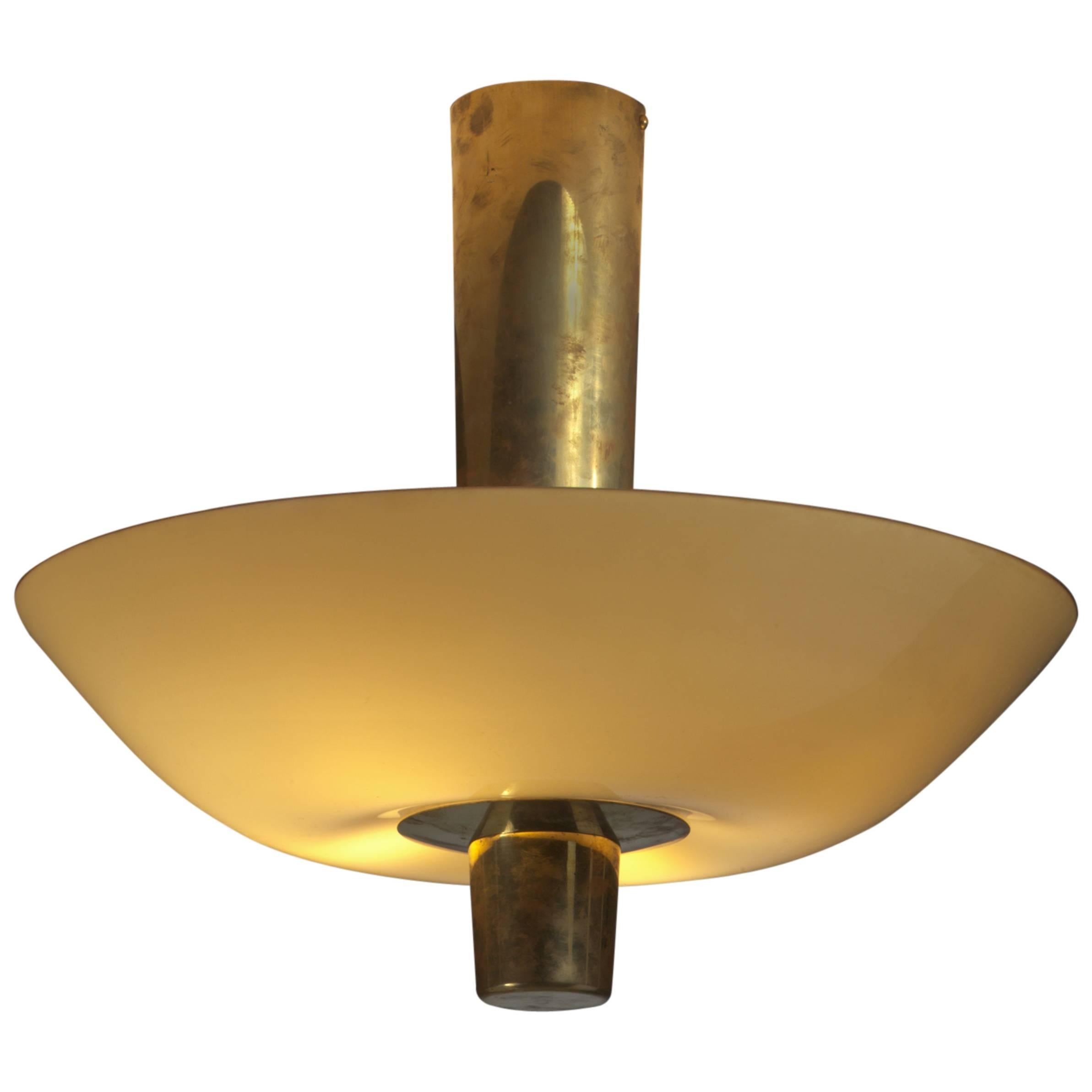 Paavo Tynell Chandelier or Flush Mount, Brass with Yellow Glass, Idman, 1950s For Sale