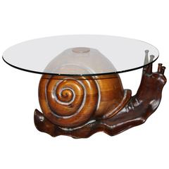 Vintage Federico Armijo Glass Top Carved Snail Table