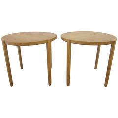 Pair of Round Oak End Tables for Brickel by Designer Timothy Defiebre