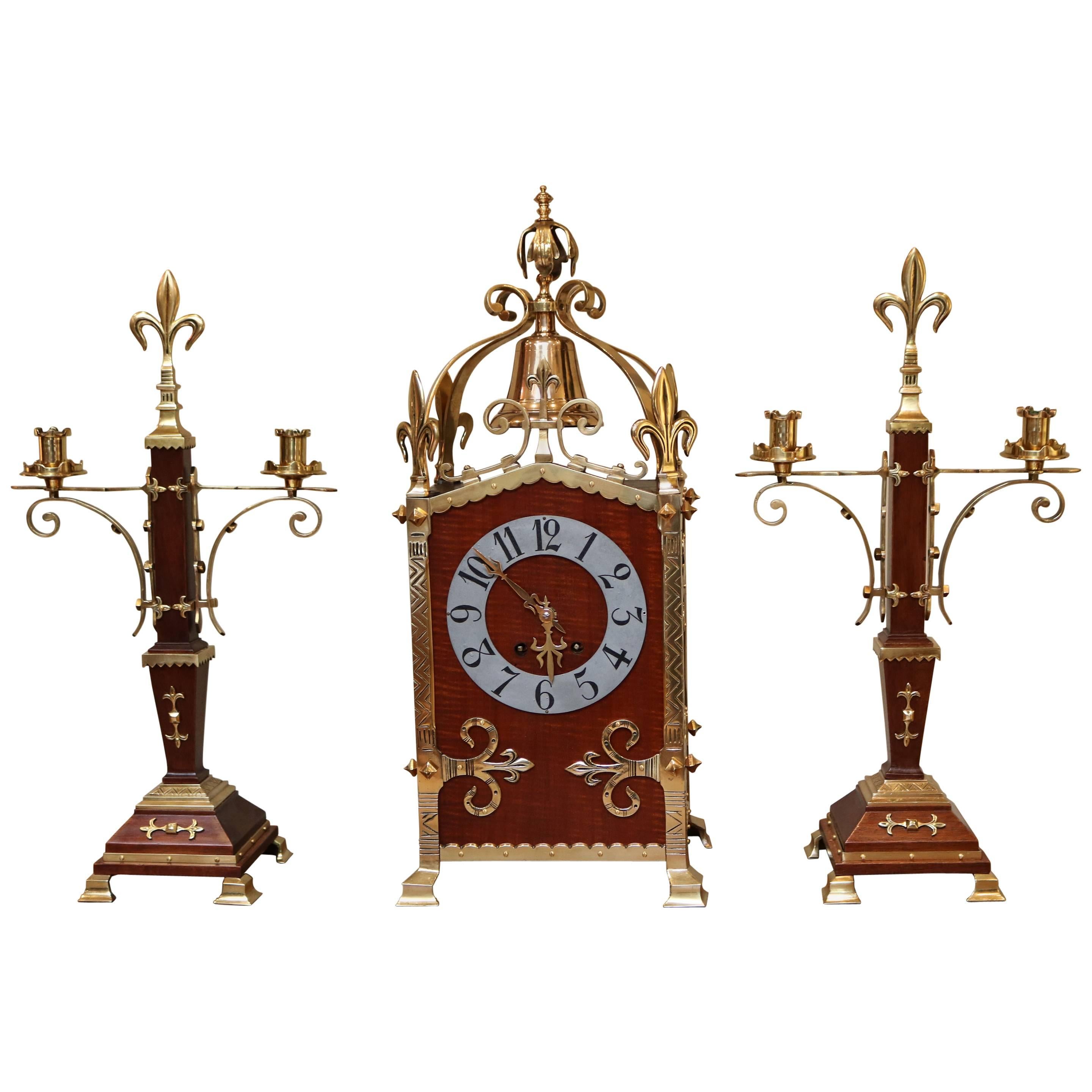 Imposing Gothic Clock Garniture For Sale