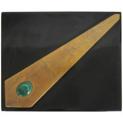 Beautiful Vintage Modern Black and Gold Lacquered Box with Green Malachite