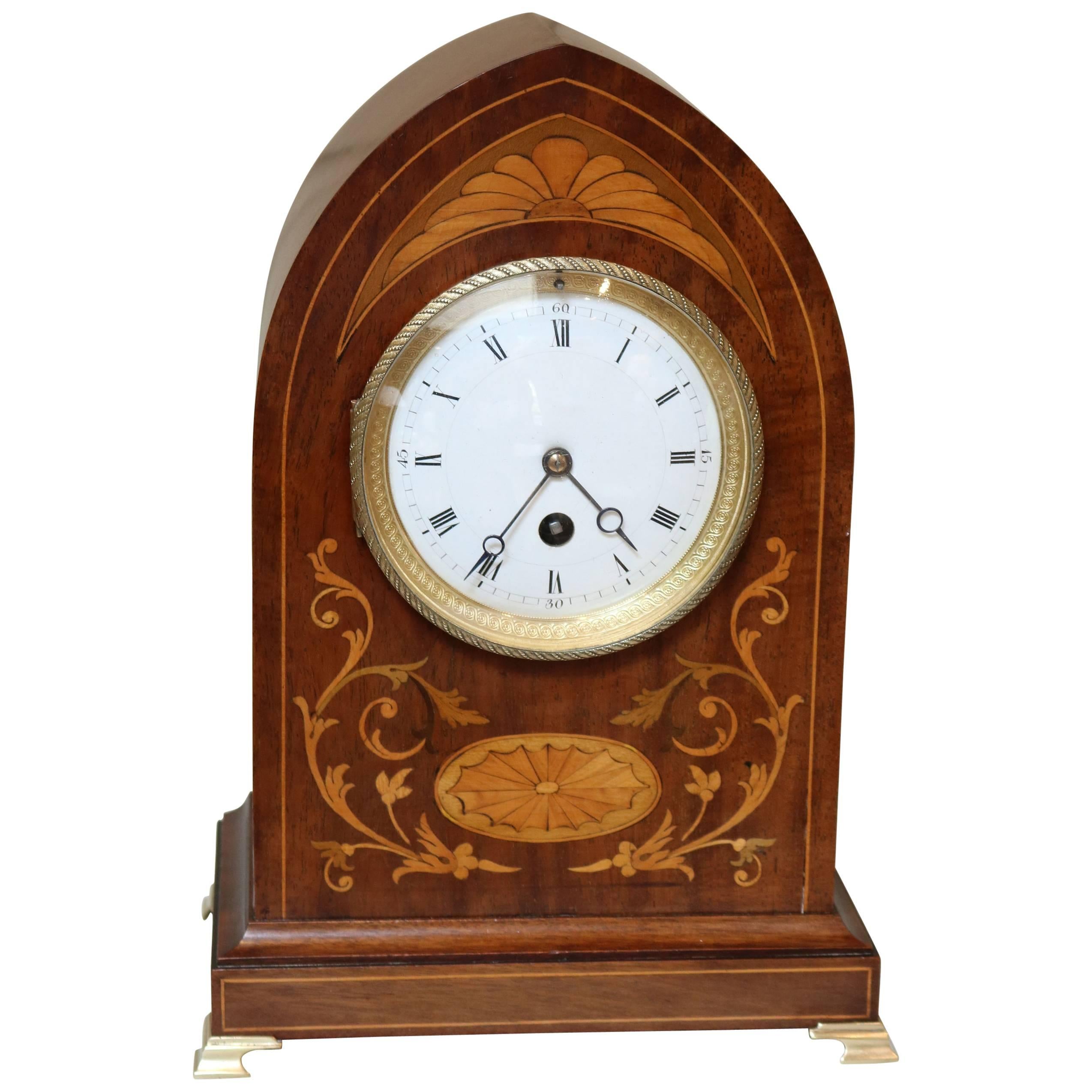 Late 19th Century Mahogany and Inlay Lancet Top Mantel Clock