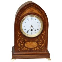 Antique Late 19th Century Mahogany and Inlay Lancet Top Mantel Clock