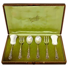 Used Cardeilhac French Sterling Silver 18-Karat Gold Dessert Hors D'oeuvre Set Box