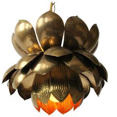 Large Feldman Iconic Brass Lotus Pendant Mid-Century, 1960s , USA 11