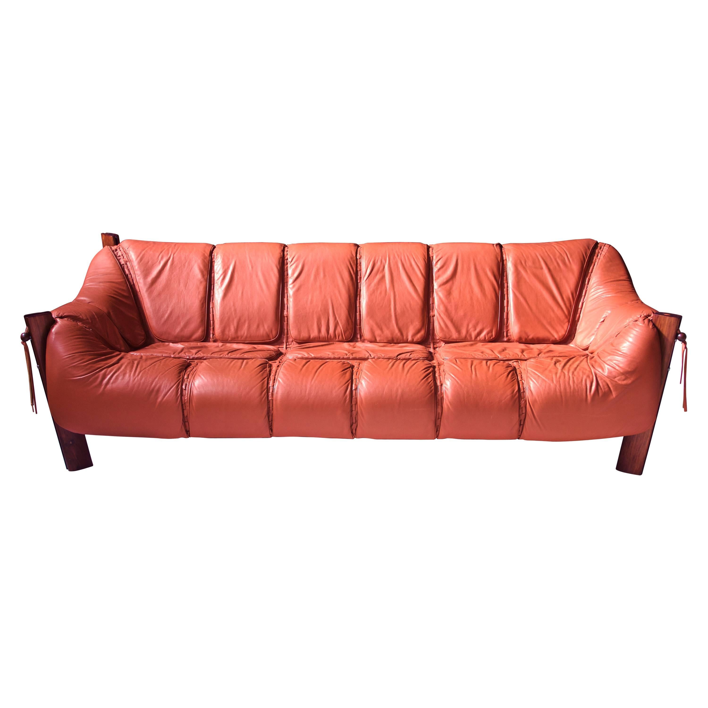 Percival Lafer MP-211 Brazilian Rosewood and Leather Sofa, 1970s
