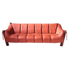 Percival Lafer MP-211 Brazilian Rosewood and Leather Sofa, 1970s