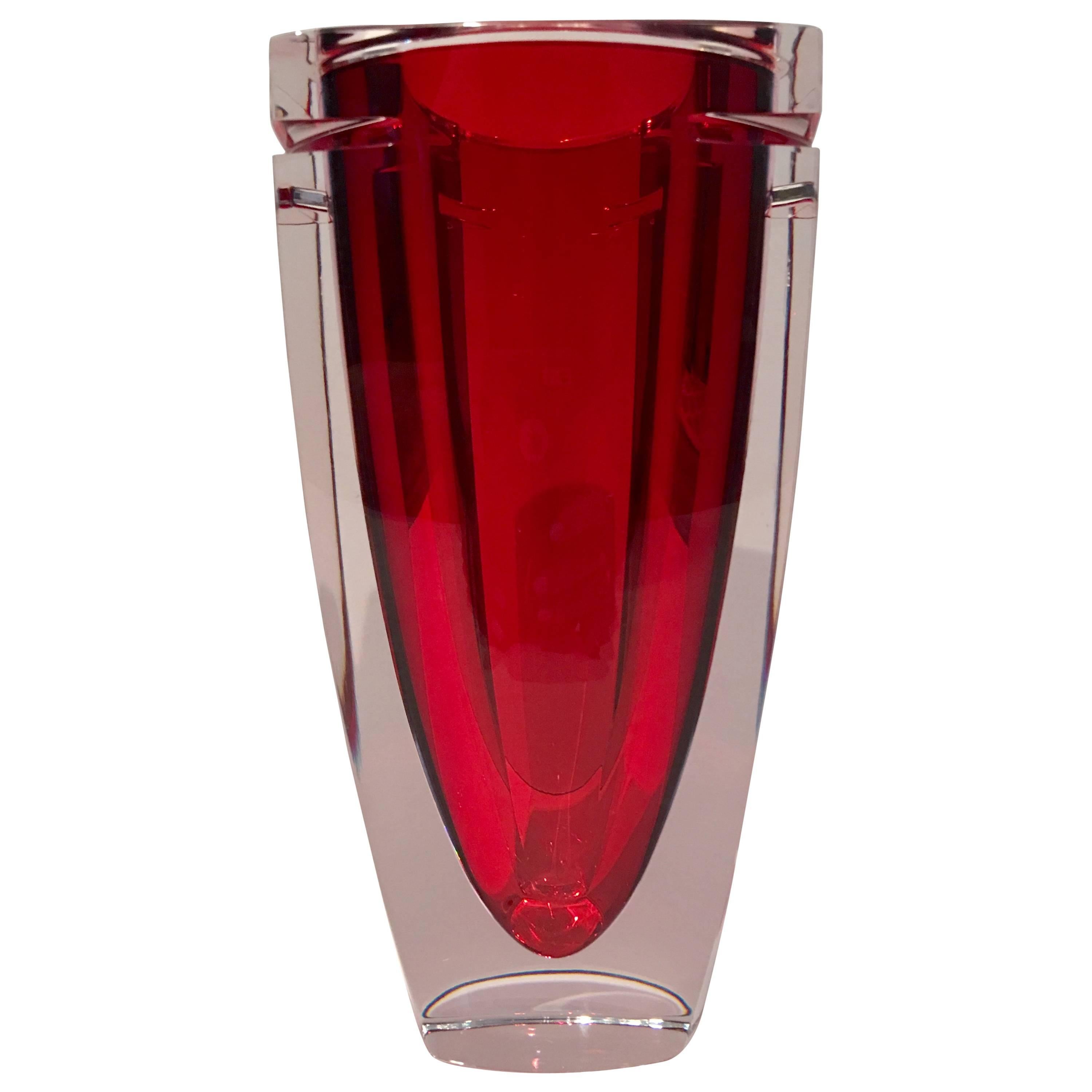 Waterford Red Crystal "Metra" Square Vase