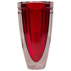 Waterford Red Crystal "Metra" Square Vase