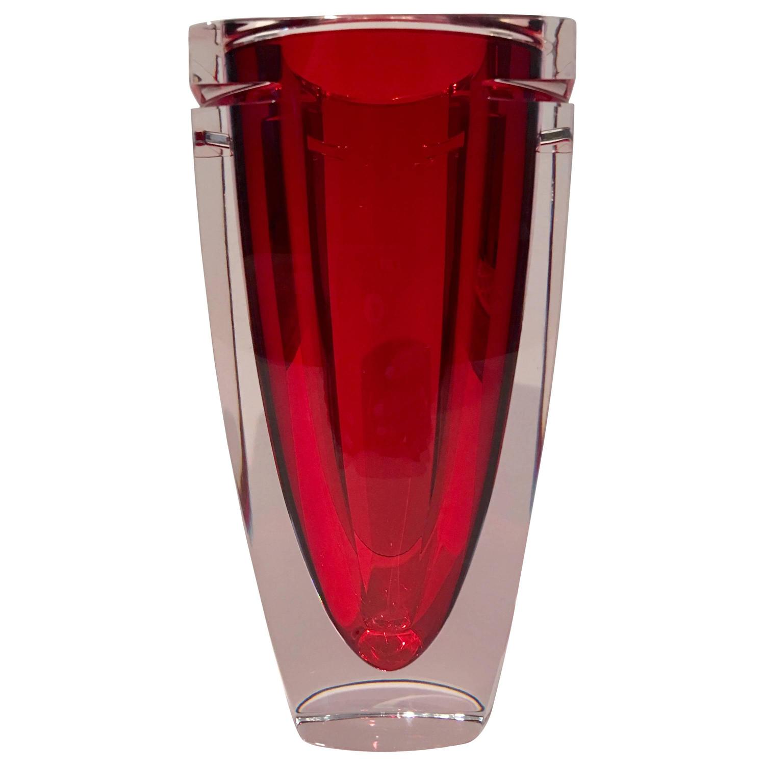 Waterford Red Crystal "Metra" Square Vase at 1stdibs