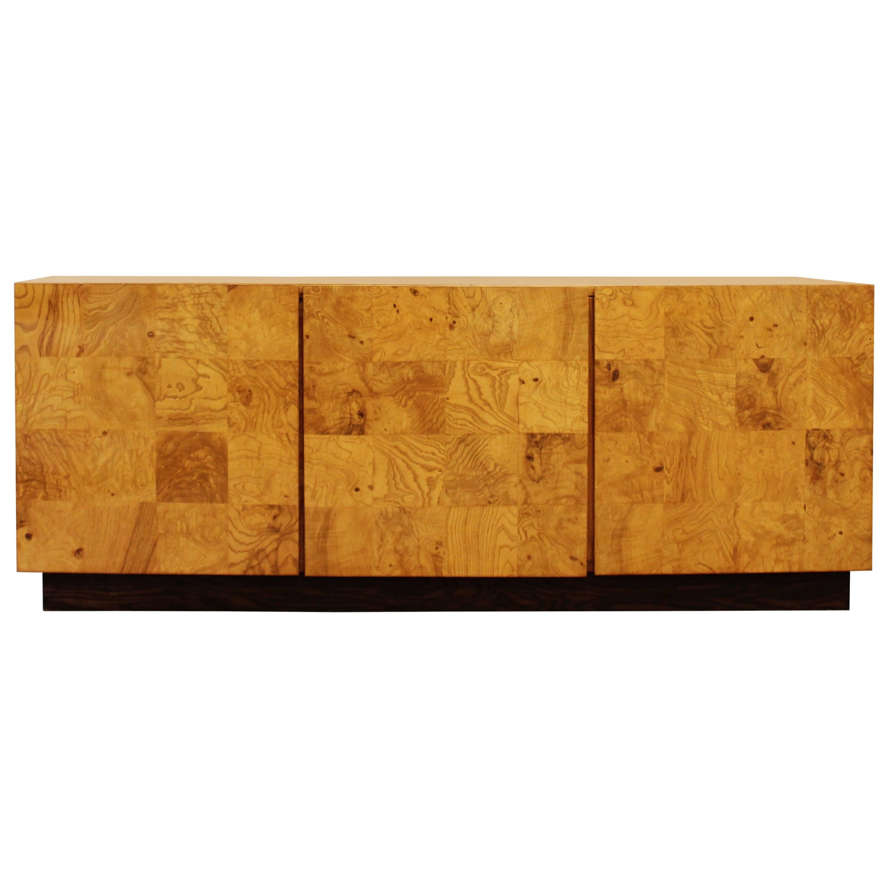 Attributed Milo Baughman Burl Wood Credenza Buffet Sideboard