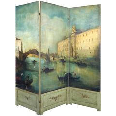 19th Century Venetian Painted Oil on Canvas Screen, Signed L.D Mott-Guardi 4