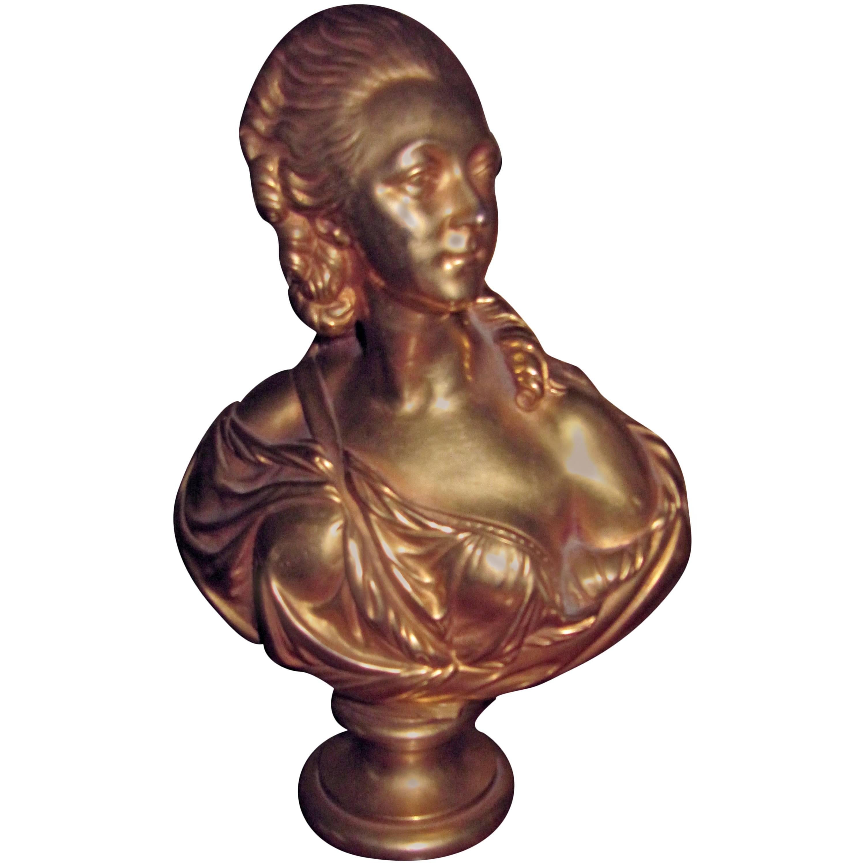Charmant buste de femme en bronze doré