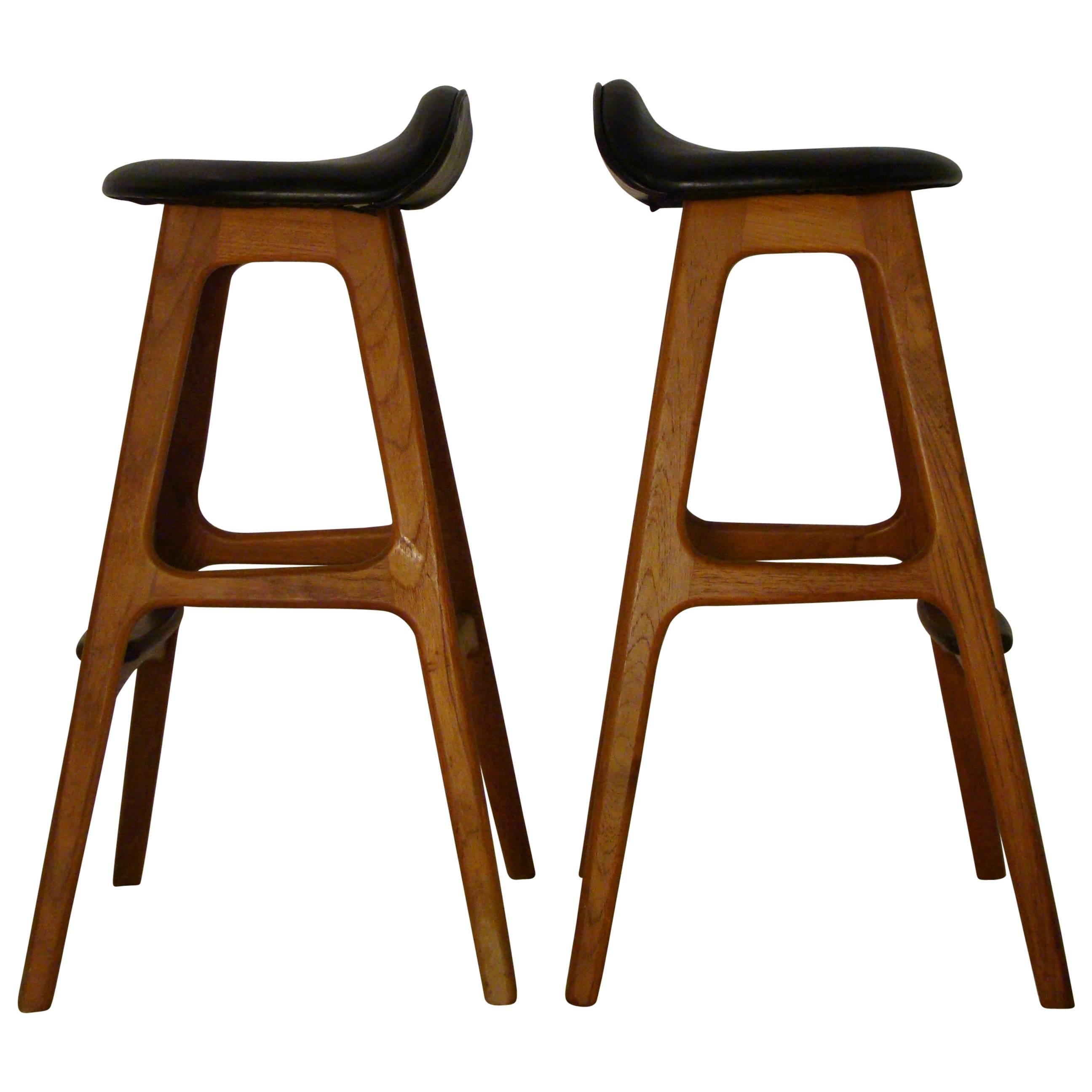 Pair of Teak and Rosewood Danish Modern Bar Stools by Erik Buch for OD Mobler