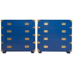 Blue Lacquered Pair of Henredon Campaign Chests