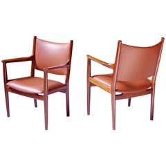 Pair of JH-513 Hans Wegner for Johannes Hansen Teak and Leather Armchairs, 1960s