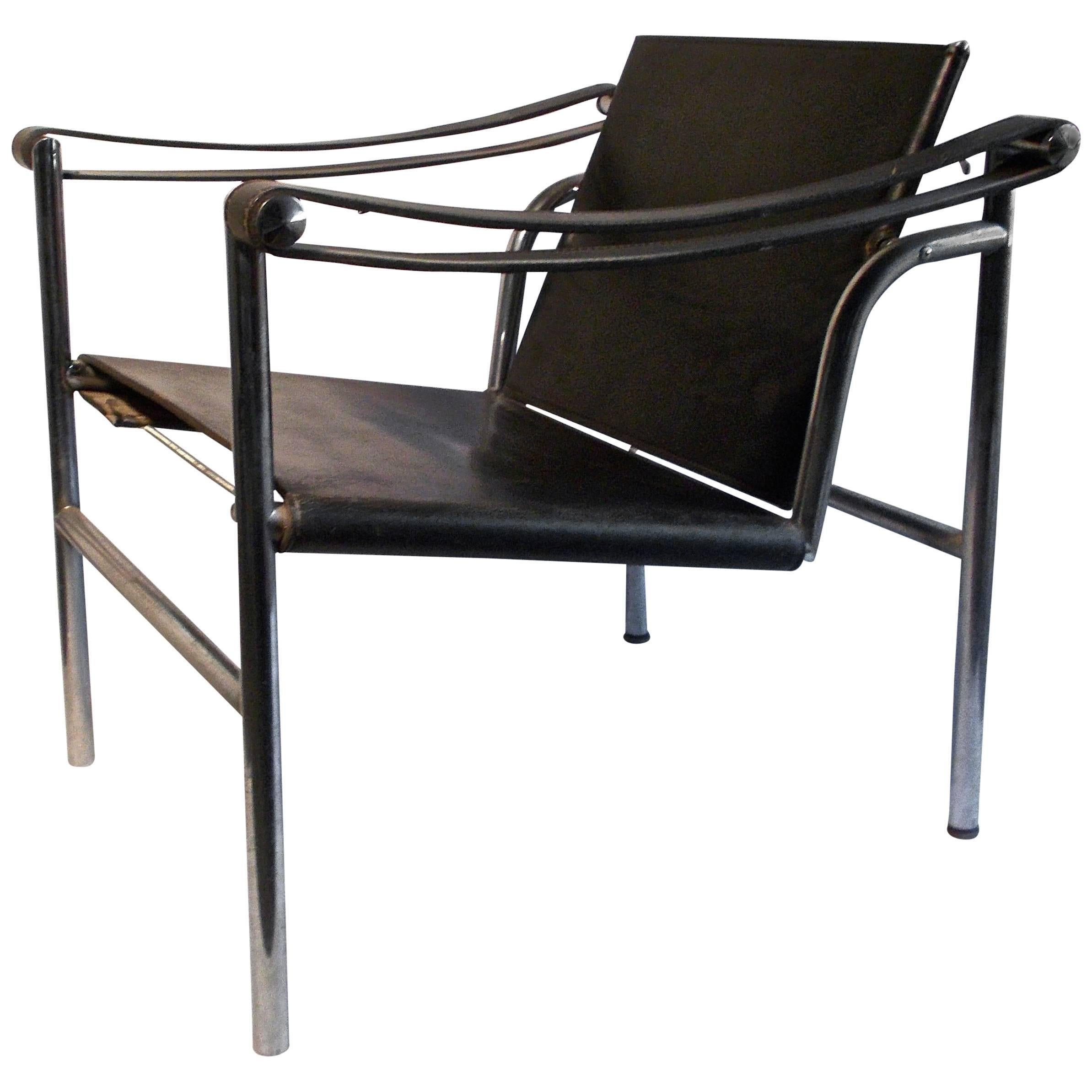 Le Corbusier LC1 Signed Cassina Basculant Chair in Black Leather