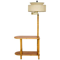 Rattan End Table with Attached Lamp
