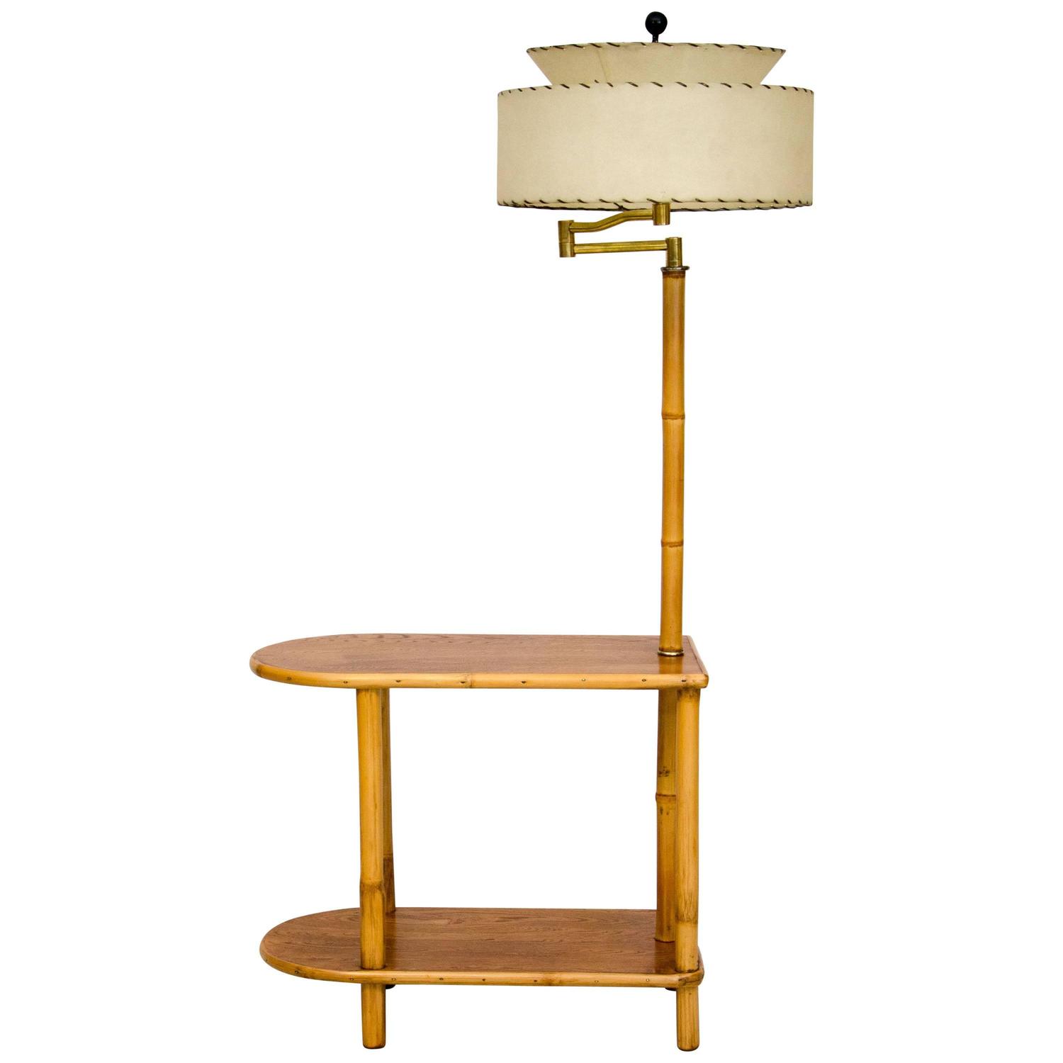 Rattan End Table with Attached Lamp For Sale at 1stdibs