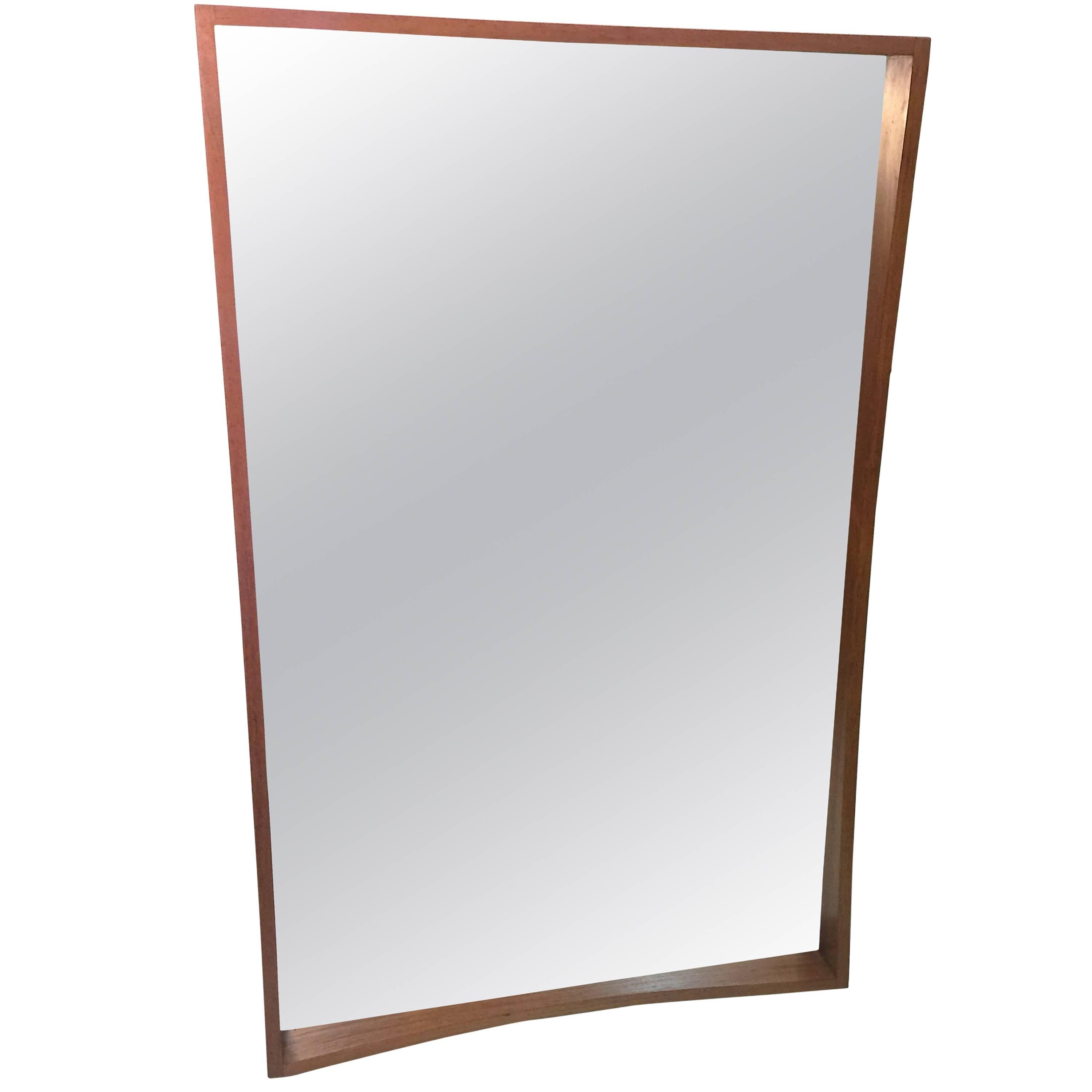 Beautiful Modernist Danish Splined Teak Mirror For Sale