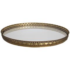 Beautiful Retro Oval Brass and Mirror Vanity Tray