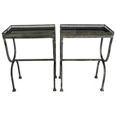 Pair of Neoclassical Iron and Granite Top Side Tables