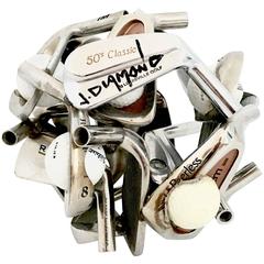 Chrome Golf Ball and Club Sculpture by J. Diamond Signed 5