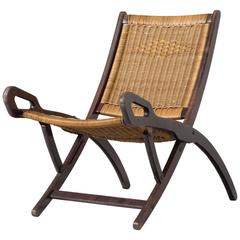 Gio Ponti Rare 'Nifea' Folding Chair with Woven Cane Seating and Back